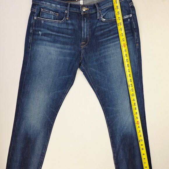Frame Size 36X33 Mens L'Homme Slim Keystone Blue Denim 5 Pocket Straight Jeans - Picture 7 of 12